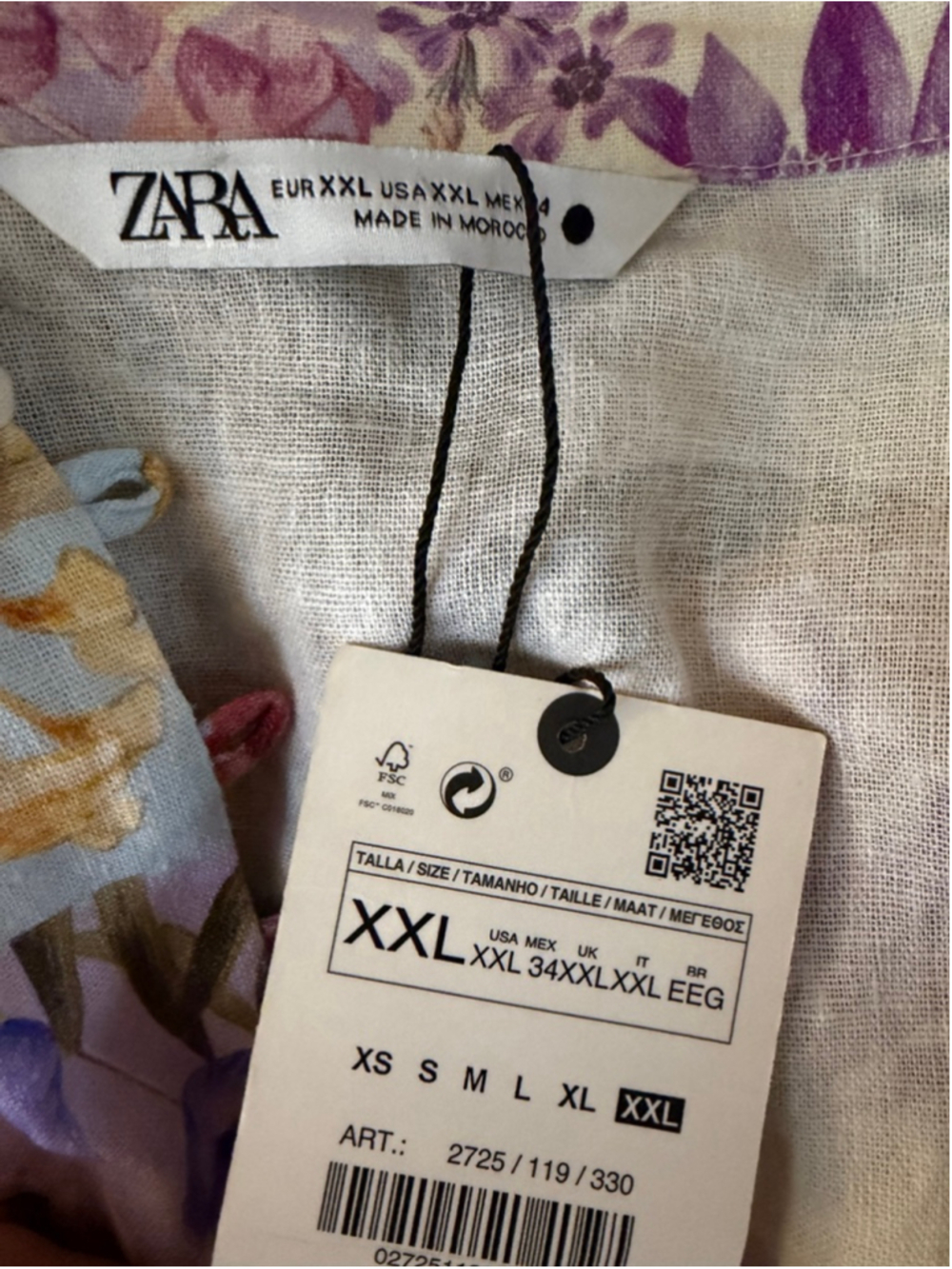 Zara Floral Linen Blend Shirt Dress XXL NWT Watercolor Botanical Button Front - Picture 5 of 8